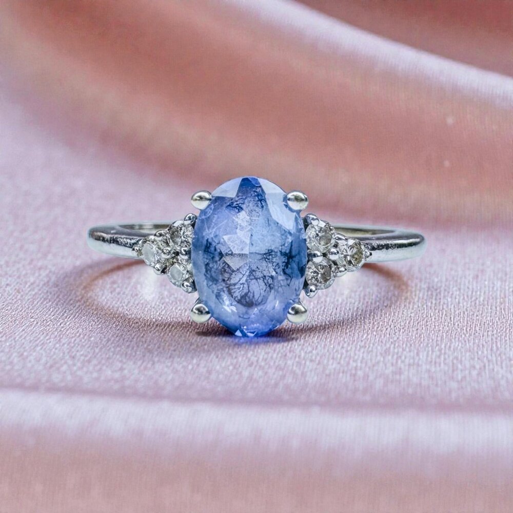 ESTATE- 10K White Gold Natural Tanzanite & Diamond Ring -1CT Solitaire -Sz 6 -2g - Picture 13 of 16